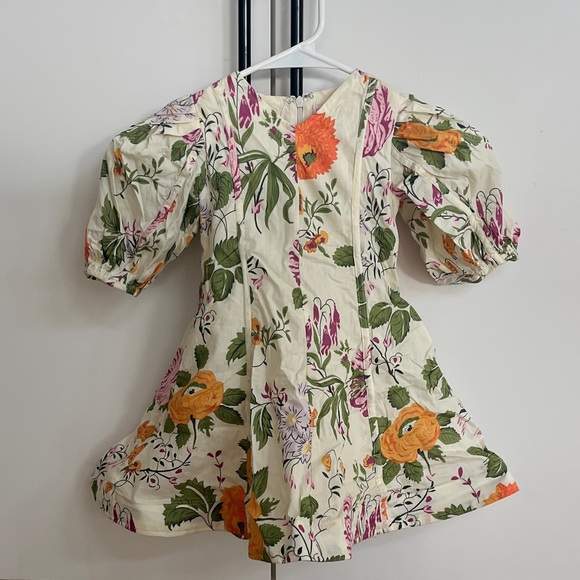 Ivy City Co Floral Puff Sleeve Dress - Cream and Orange